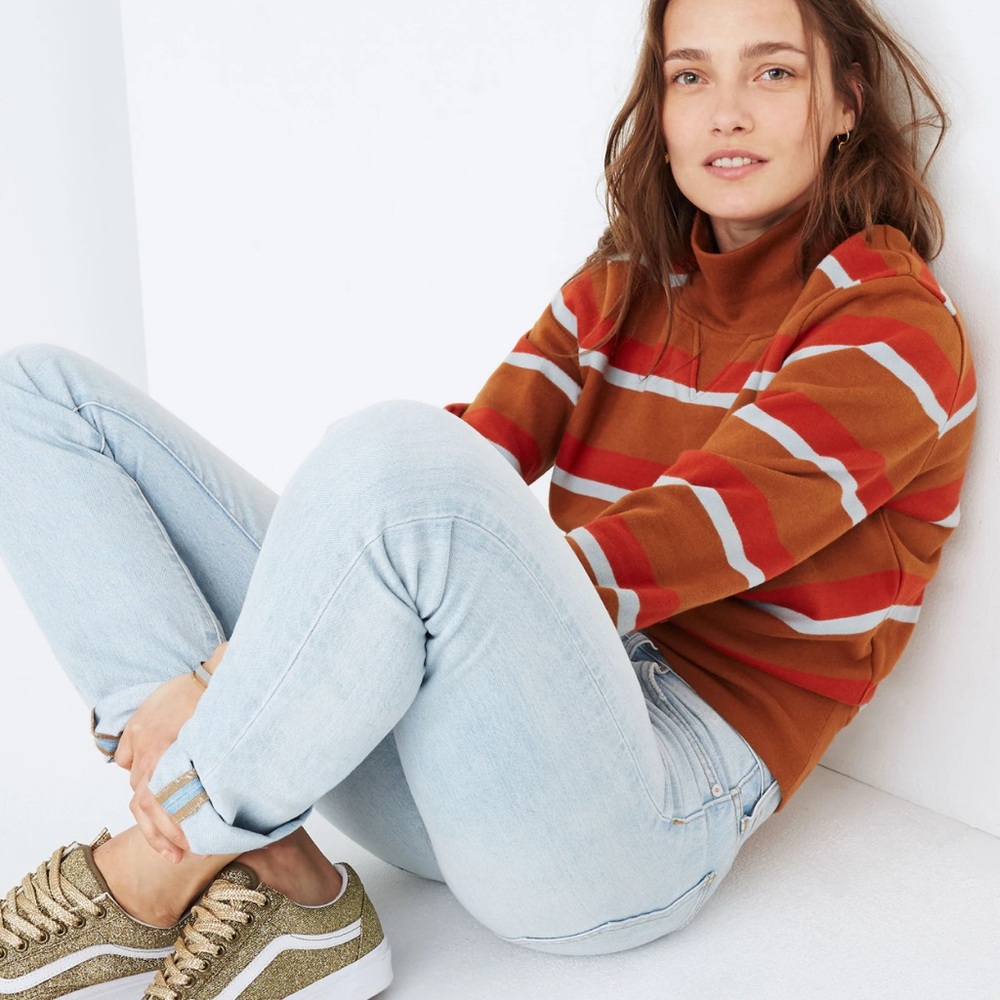 Madewell Striped Cowl Neck Top in Orange and Brown